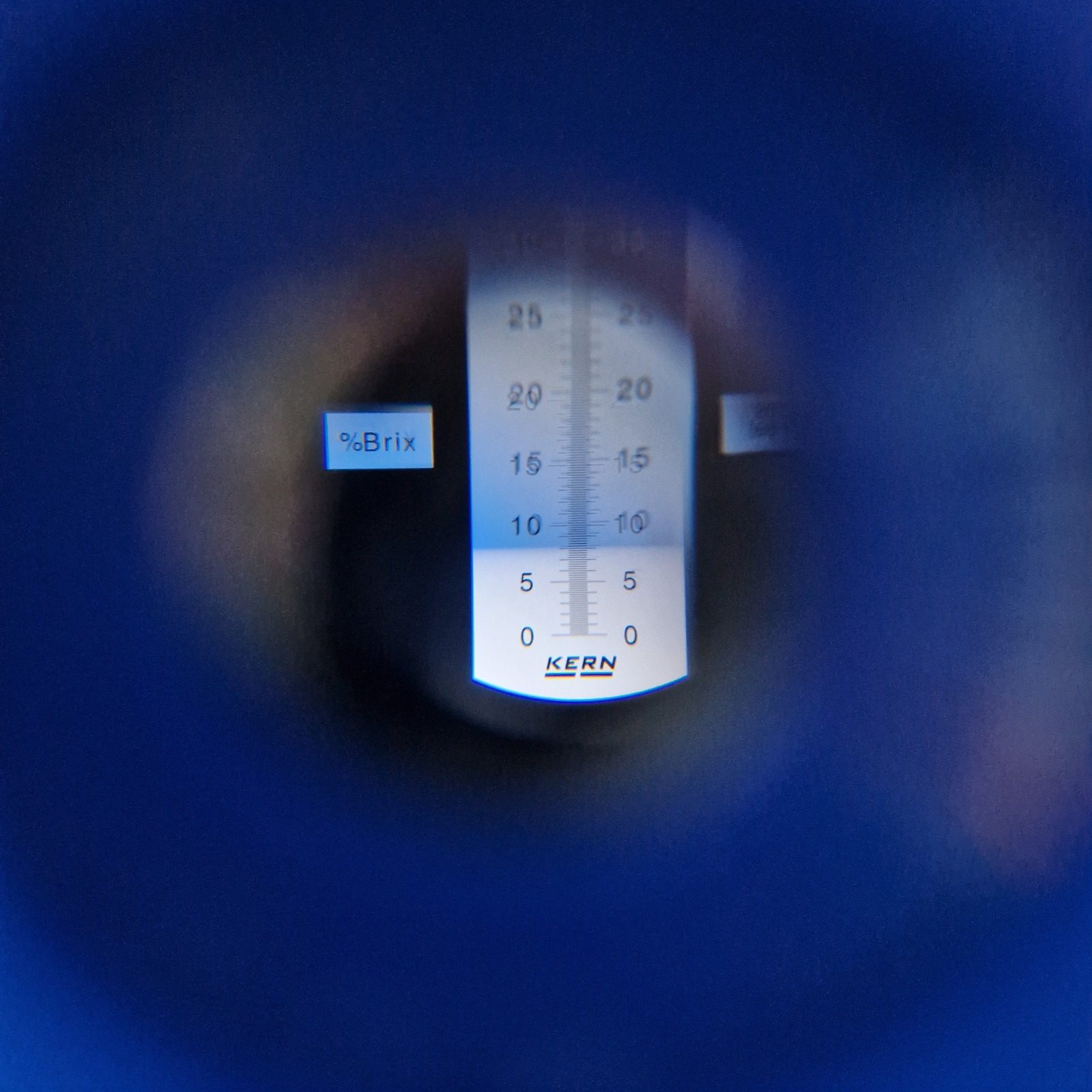 Blick durch das Refraktometer: Skala in %Brix